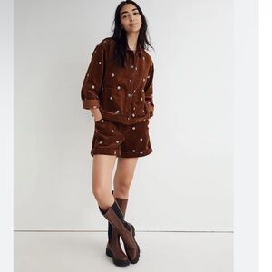 NWOT Daisy Embroidered Corduroy Crop Shirt-Jacket